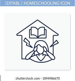 Stress at home line icon. Mom is tired of her child home schooling. Online education concept. Distance learning and home teaching. Editable vector illustration.