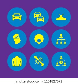 stress icon. 9 stress set with head, spa, shoulders and traffic vector icons for web and mobile app