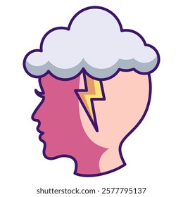 Stress Icon - Lineal Color Style - Brain Theme