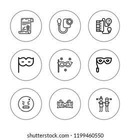 Stress icon set. collection of 9 outline stress icons with angry, argument, blood pressure gauge, blood pressure, divorce icons. editable icons.