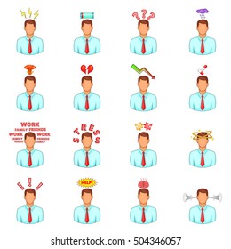 Stress icons set. Cartoon illustration of 16 stress vector icons for web