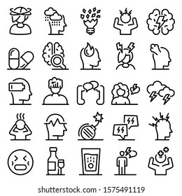 Stress icons set. Outline set of stress vector icons for web design isolated on white background