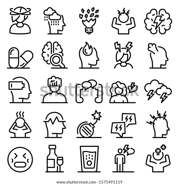 Stress icons set. Outline\
set of stress vector icons for web design isolated on white\
background