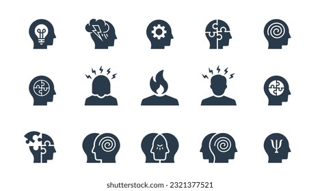 Stress icons, such as angry, anxiety, emotion, depression and more. Vector illustration.