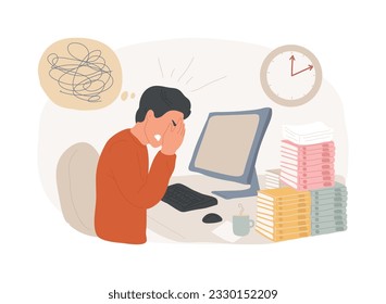 Stress isolated concept vector illustration. Acute mental disorder, work related anxiety, stress management technique, overworking, psychologist service, physical health risk vector concept.