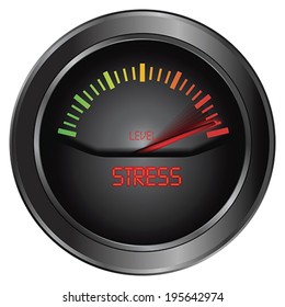 Stress level conceptual meter indicating maximum, vector
Isolated on white