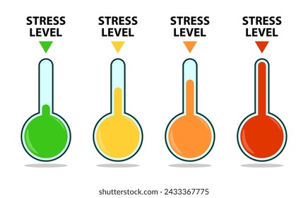 Stress Level icon set.Thermometer icon set.Risk meter icon collection.Vector Illustration