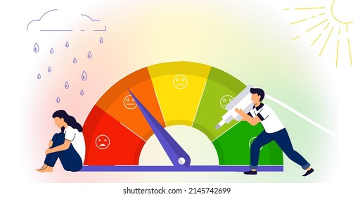 Stress level meter Concept of emotional overload, stress level, burnout, increased productivity, tiring, frustration employee in job Vector illustration Relieve stress Angry tension business lifestyle