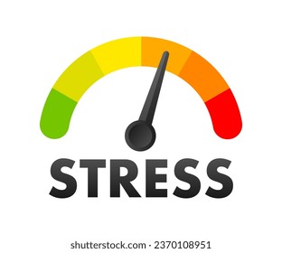 Stress Level Meter, measuring scale. Stress Level speedometer indicator. Stress regulation, safe health. Vector stock illustration