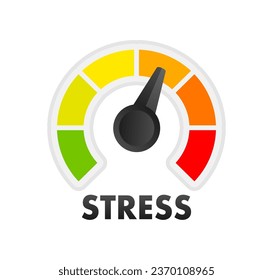 Stress Level Meter, measuring scale. Stress Level speedometer indicator. Stress regulation, safe health. Vector stock illustration