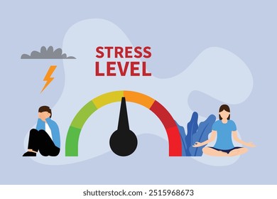 Stress level meter Tired of frustration, emotional overload 2d flat vector illustration