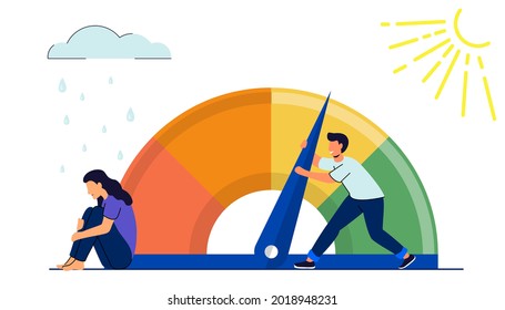 Stress level reduced with problem and pressure solving Emotional overload scene Concept of emotional overload, stress level, burnout, increased productivity, tiring, boring, positive, frustration