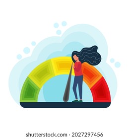 El nivel de estrés se reduce con el concepto de problema y de resolución de presión de personas pequeñas. Cansado de la frustración de un empleado en el trabajo