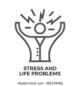 Stress and Life Problems Thin Line Vector Icon Isolated on the White Background.