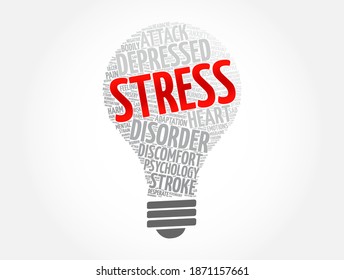 Stress light bulb word cloud collage, health concept background