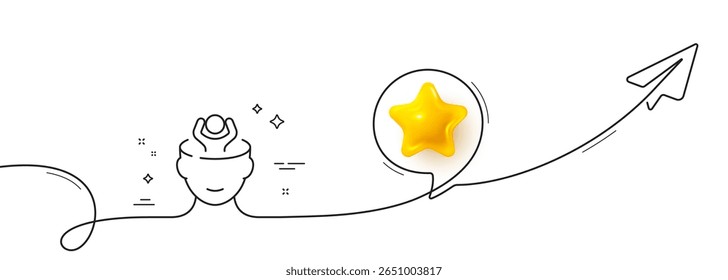 Stress line icon. Continuous line with share plane. Anxiety or Think worry sign. Mental health symbol. 3d star in speech bubble. Stress single line ribbon. Loop curve pattern. Vector