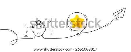Stress line icon. Continuous line with share plane. Anxiety or Think worry sign. Mental health symbol. 3d star in speech bubble. Stress single line ribbon. Loop curve pattern. Vector