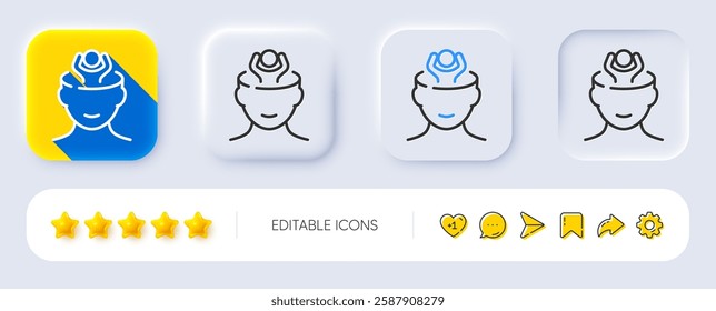 Stress line icon. Neumorphic, Flat shadow, 3d buttons. Anxiety or Think worry sign. Mental health symbol. Line stress icon. Social media icons. Vector