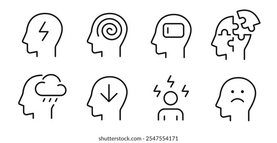 Stress line icon set. Depression symbol vector