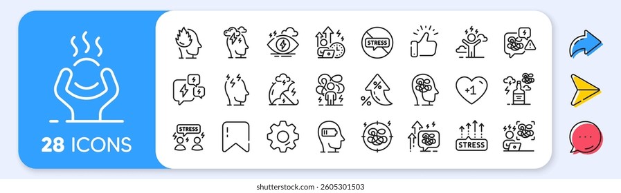 Stress line icons. Interest rate, AI generate, Inflation icons. Mental health, depression and confusion thoughts. Frustrated man, negative mood, panic fear outline icons. Vector