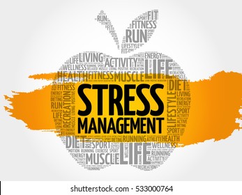 Stress Management apple word cloud, health concept