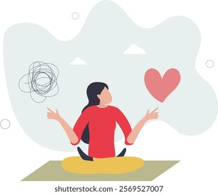 Stress management balance between work concentration and mental health, work life balance or meditation and relax.flat characters.