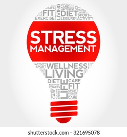 Stress Management bulb word cloud, health concept