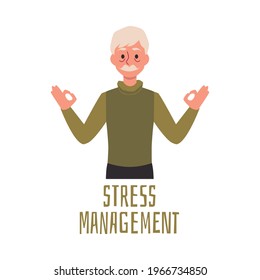 Stress management for elderly people medical concept of seniors health care and neurological diseases prevention, flat vector illustration isolated on white background.
