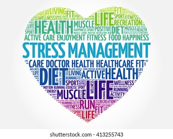 Stress Management heart word cloud, fitness, sport, health concept