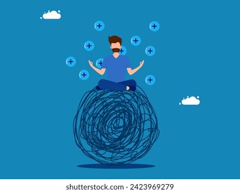 Stress management. Man meditates or relaxes to reduce anxiety 