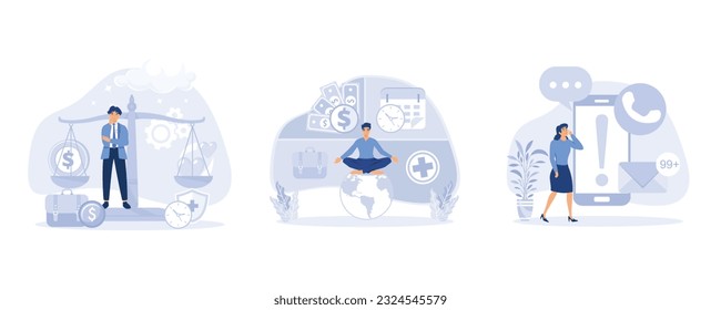 Stress management. Mindfulness and meditation at work concept. flat modern vector illustration