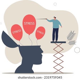 Stress management, relaxation to relieve anxiety or anger from your brain, meditation to help reduce stress concept.flat vector illustration.