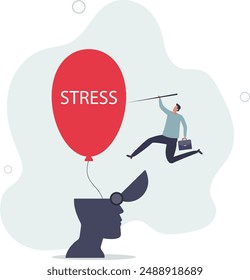 Stress management, relaxation to relieve anxiety or anger from your brain,flat design.illustration with people.