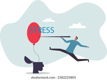 Stress management, relaxation to relieve anxiety or anger from your brain, meditation to help reduce stress.business concept.flat character.