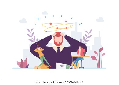 
Stress Management Vector Illustration Concept Showing a group of people having stress moment chasing deadline, Suitable for landing page, ui, web, App intro card, editorial, flyer, and banner.