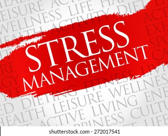 Stress Management - wide spectrum of techniques and psychotherapies aimed at controlling a person's level of stress, word cloud concept background
