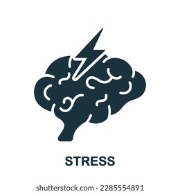 Stress, Mental Problem Silhouette Icon. Migraine, Cephalalgia, Depression Glyph Pictogram. Human Brain with Lightning Headache Solid Sign. Anxiety and Tension Symbol. Isolated Vector Illustration.