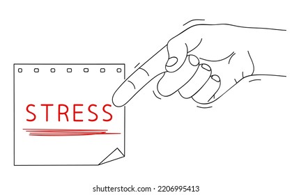 STRESS. Message of negative emotion on paper. Editable hand drawn contour. Sketch in minimalist style. Vector illustration