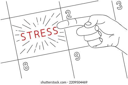 STRESS. Message of negative emotion on paper. Editable hand drawn contour. Sketch in minimalist style. Vector illustration