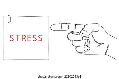 STRESS. Message of negative emotion on paper sticker. Editable hand drawn contour. Sketch in minimalist style. Vector