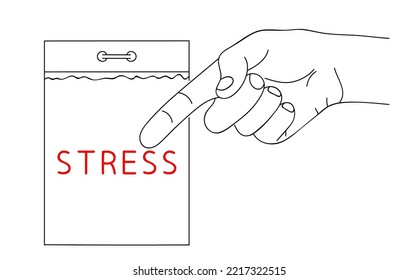 STRESS. Message of negative emotion on paper. Editable hand drawn contour. Sketch in minimalist style. Vector illustration