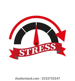 Stressmessersymbol. Roter Pfeil und Spurweite. Spannungsniveauanzeiger. Fett roter Text.