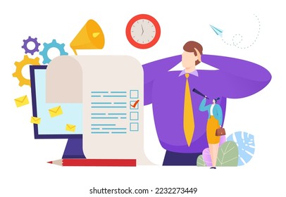 El estado de ánimo de estrés funciona bajo presión, el personaje de negocios obrero se sobrepone al plazo de tiempo fijo ilustración vectorial plana, aislado en blanco.
