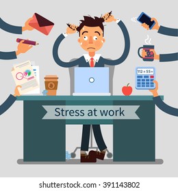 Stress Office Work Multitasking Businessman Laptop Stock Vector ...