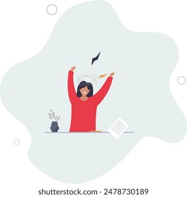 Stress overload female as frustration and tension emotion .flat illustration.Psychological feeling with dizzy head from too much intense work duties