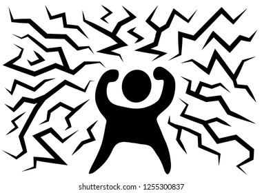 Stress overwhelming figure symbol black cartoon, vector illustration, horizontal, over white