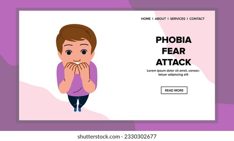 stress phobia fear attack vector. concept afraid, panic man, depressed feeling stress phobia fear attack web flat cartoon illustration