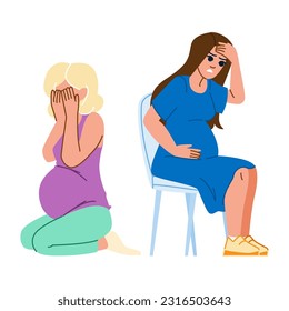 stress pregnancy vector. woman pain, tired sad, headache mother, problem trouble, bad belly stress pregnancy character. people flat cartoon illustration