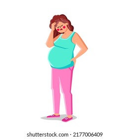 stress pregnant woman vector. sad pain, tired mother, headache sick maternity stress pregnant woman character. people flat cartoon illustration