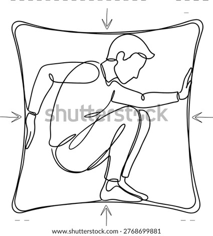 Stress pressure confinement concept person squeezed anxiety tension mental health burnout line art outline vector illustration minimal design